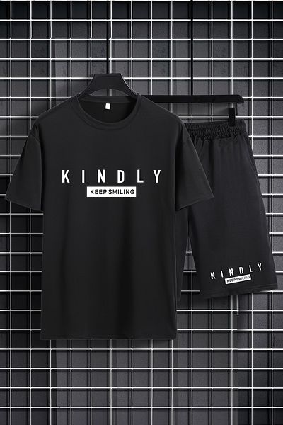 MYADA Set pentru copii cu gât roșu cu pantaloni scurți elastici - Keep Smiling Printed, set de 2 20546