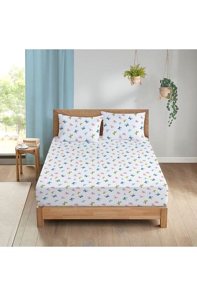 Evmila Butterfly Pattern Printed Double Sheet Set 160x200 Cm - White