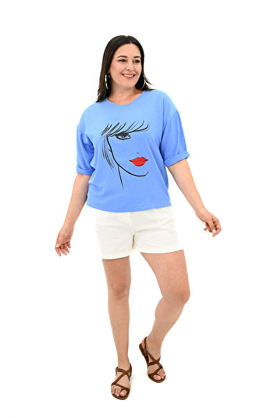 Koza Butik Γυναικείο T-shirt με στάμπα προσώπου μεγάλου μεγέθους - 1788-25