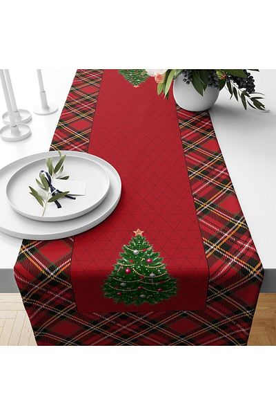 Evmila Christmas Tree Patterned Velvet Runner - Special Feature