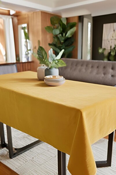 Cortibo Barcelona Dark Yellow Velvet Textured Tablecloth