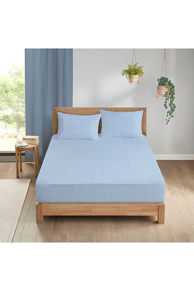 Evmila Set cearșaf dublu 160x200 cm imprimat cu model flori - albastru