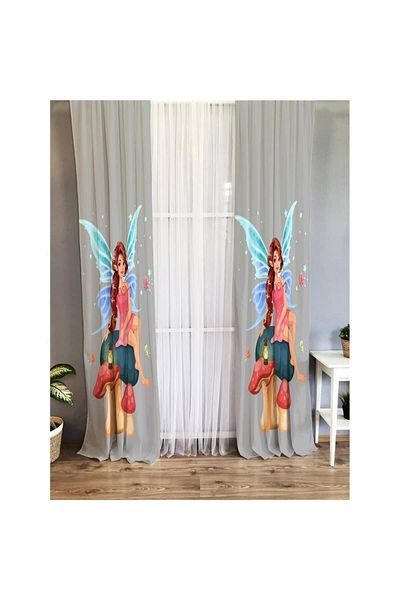 Evmila Winged Girl Patterned Children's Room Velvet Background Curtain