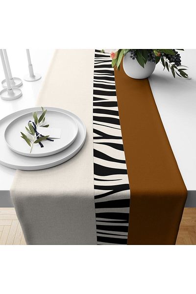 Evmila Brown and Cream Colored Patterned Velvet Runner