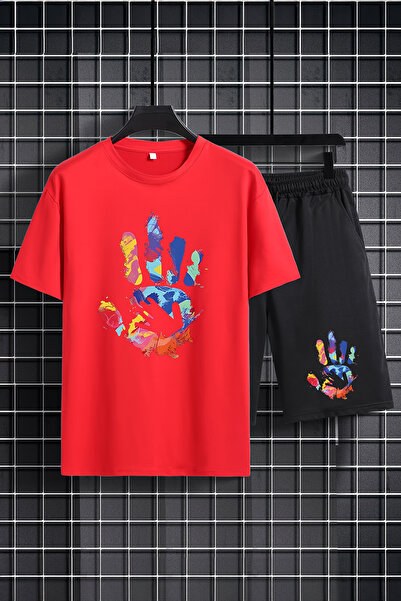 MYADA Colorful Children's Set - Crew Neck, Elastic Shorts, Printed Handprint Set of 2 20561