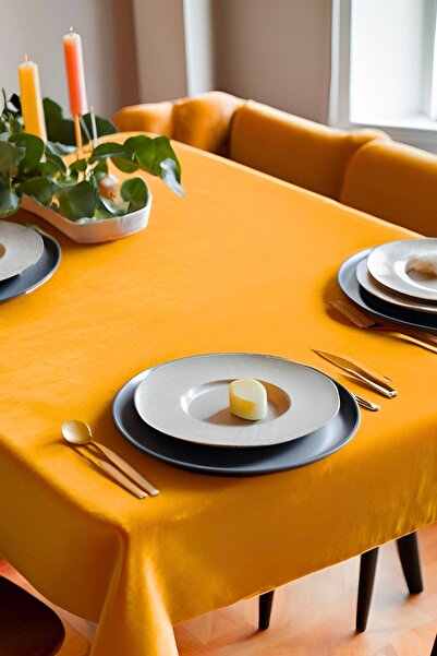 Cortibo Orange Barcelona Velvet Textured Tablecloth