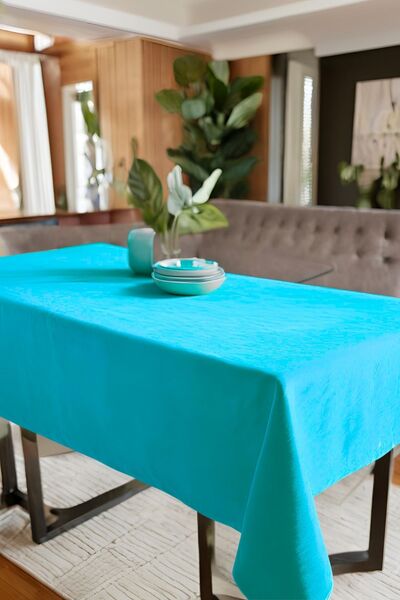 Cortibo Turquoise Barcelona Velvet Textured Tablecloth