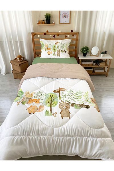 Evmila Cute Animals Patterned Single 160x220 cm Wellsoft Πάπλωμα και Σετ ύπνου διπλής όψης σιλικόνης