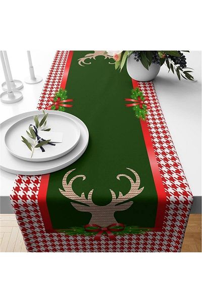 Evmila New Year's Special Velvet Runner with Deer Pattern