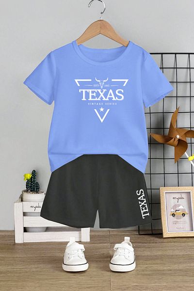 MYADA Set 2 piese pentru copii cu imprimeu Texas - Gât crew, pantaloni scurți elastici 12443