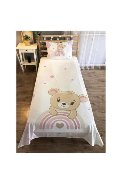 Evmila Gökkuşağı Ve Sevimli Ayı Desenli Çocuk Yatak Örtüsü