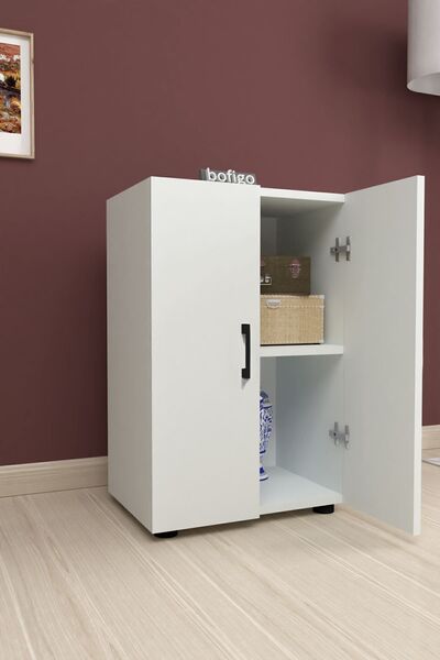 Bofigo 2 Raflı 2 Kapaklı Çok Amaçlı Mutfak Dolabı Banyo Dolabı Çok Amaçlı Dol...