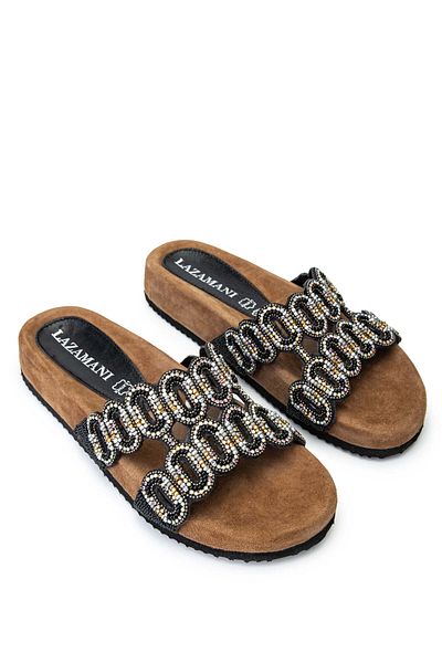 LAZAMANİ Lazamani Genuine Leather Black Women's Slippers