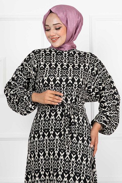 EBRUTESETTÜR Bat Sleeve and Belted Mobile Dress