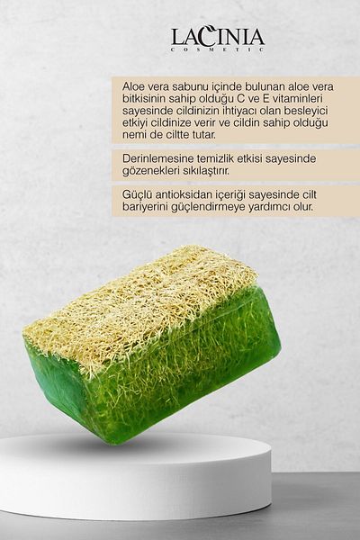 Lacinia 130 gr Natural Pumpkin Fiber Aloe Vera Soap - For Face and Body Care