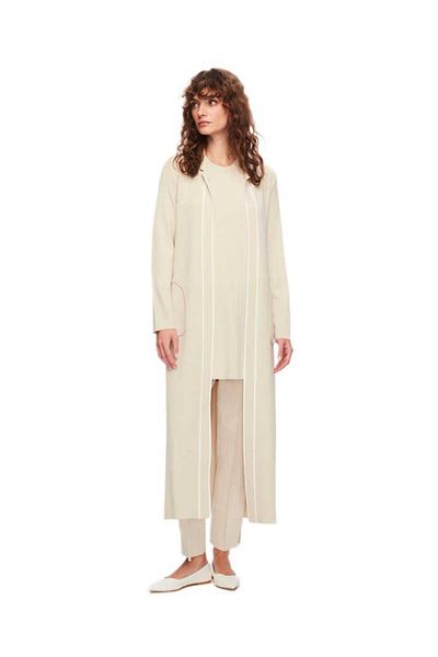 MISS DALIDA Long Line Striped Cardigan