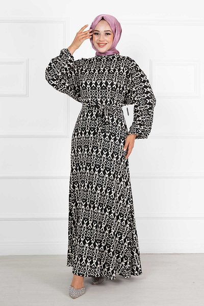 EBRUTESETTÜR Bat Sleeve and Belted Mobile Dress