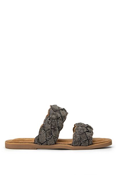 LAZAMANİ Lazamani Women's Black Genuine Leather Flat Slippers