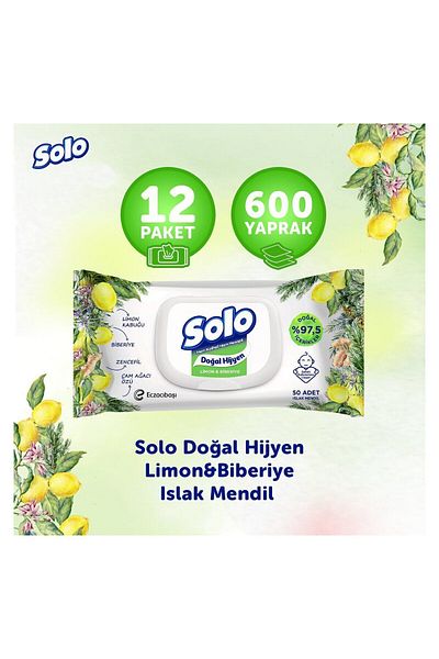 Solo Natural Hygiene - Set of 12 600 Sheets Lemon and Rosemary Wet Wipes