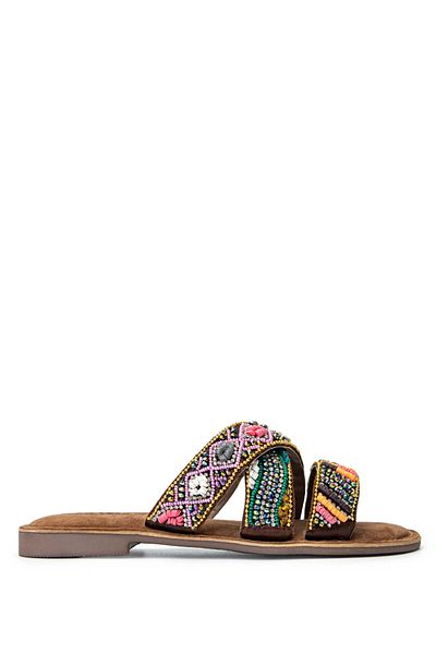 LAZAMANİ Lazamani Women's Beige Genuine Leather Flat Slippers