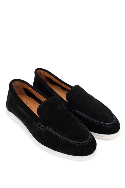 Tamer Tanca Women's Genuine Leather Black Suede Loafer Shoes