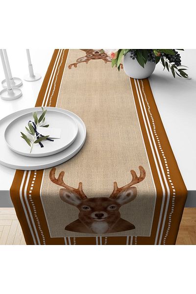 Evmila Velvet Runner with Deer Pattern