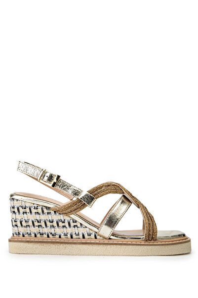 Tamer Tanca Genuine Leather Women's Sandals - Gold Heels