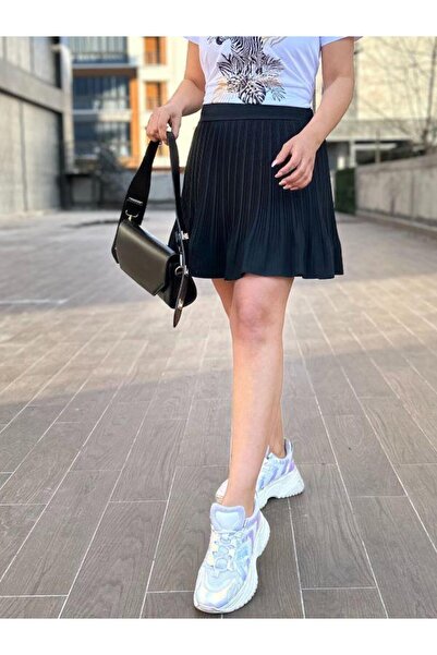 Kokoşum Butik 41573 Beli lastikli Pileli Şort Etek Siyah