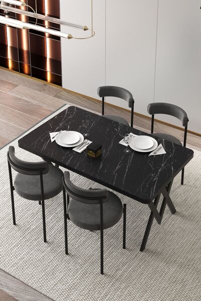 Cosargroup Ege 4 Kişilik Mutfak Masa Takımı -Antrasit Kumaş 70x110 WYemek Masası