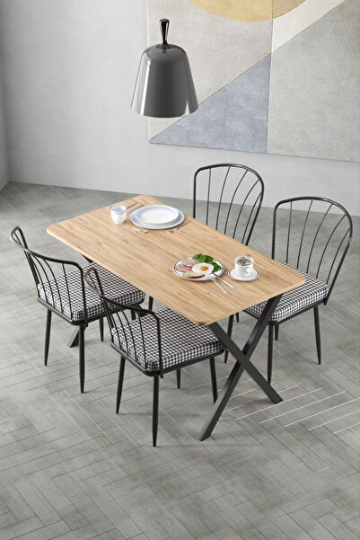 Cosargroup 60x120 X Ayak Çam Yemek Masa, Mutfak Masa Takımı 4 Adet Güneş Sandalye X Ayak AY sandalye atlantik