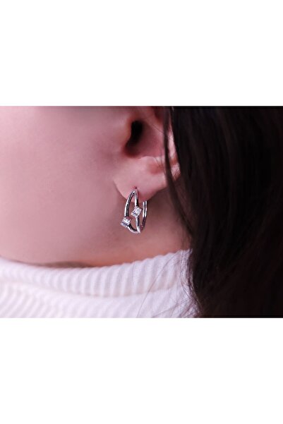 Sirius Pırlanta Kadın Baget Pırlanta Taşlı Büyük Halka Küpe