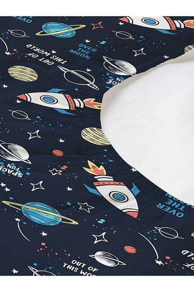 Evmila Space Themed Printed Single Elastic Sheet Set