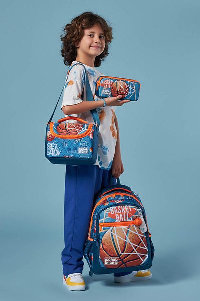 Coral High Σχολική τσάντα 3 τεμαχίων Nefti Orange Basketball με σχέδιο - ΣΕΤ 0123651