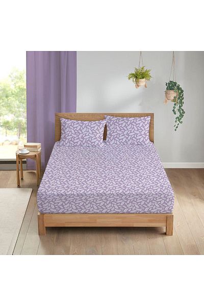 Evmila Leaf Pattern Printed Double Sheet Set 160x200 Cm - Purple