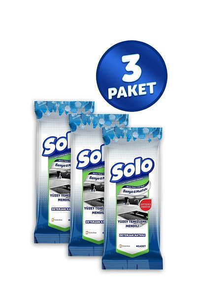 Solo Yüzey Temizleyici Islak Mendil 3'lü Mutfak-banyo 120 Yaprak
