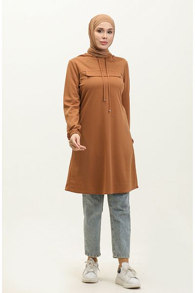 sefamerve Tan Hooded Tunic - 1008-03 Model