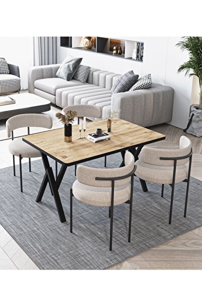 Ressa Home LADY Rolls Tedy Kumaş Yemek Odası Masa Takımı Mutfak Masası Takımı