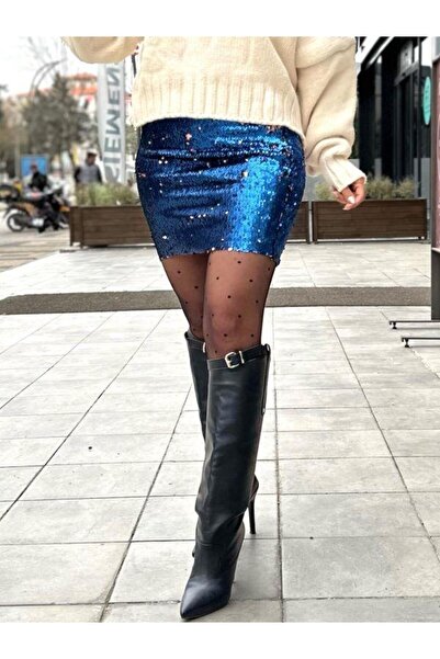 Kokoşum Butik 1293 Mini Etek Pullu Lacivert