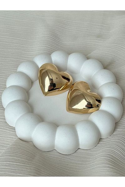 Rachel Gold Bombed Filled Plate, Big Heart Earrings-4 cm