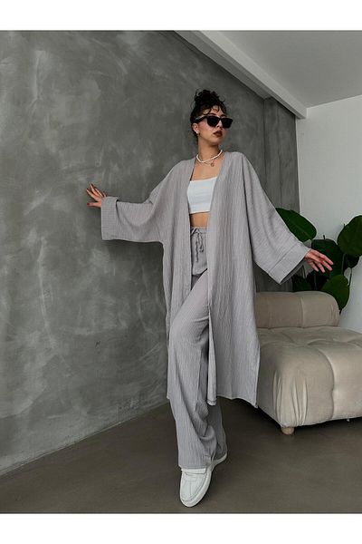 alenmoda Casual Long Kimono Set