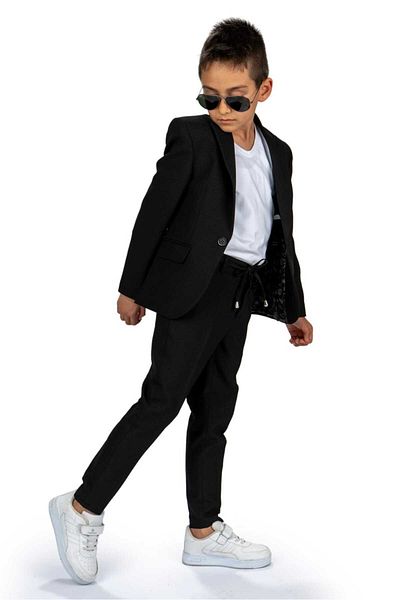 Magu Boy's Black Suit - Jacket, Shirt, Vest and Bow Tie Pants