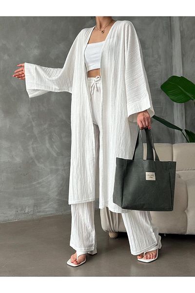 alenmoda Casual Long Kimono Set