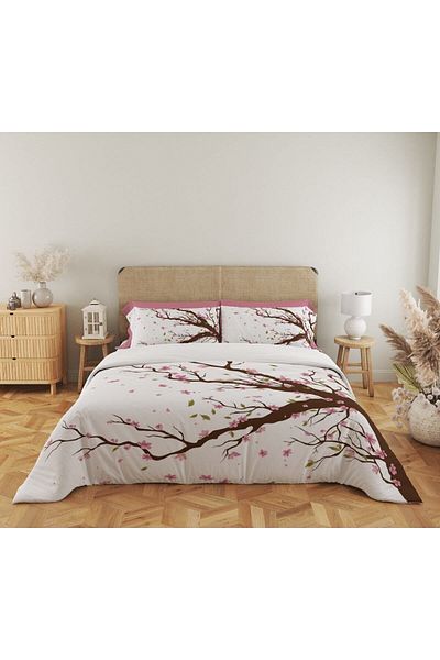 Evmila Set cuvertură de pilota dublă 200x220 Cm - Imprimare cu model ramuri de copac