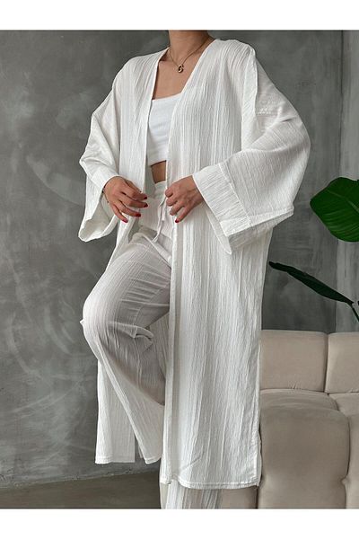 alenmoda Casual Long Kimono Set