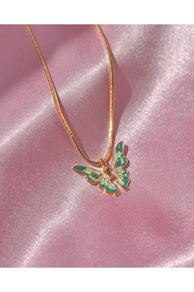 AŞIK ACCESSORIES Fairytopia Elina قلادة فولاذية على شكل فراشة خضراء