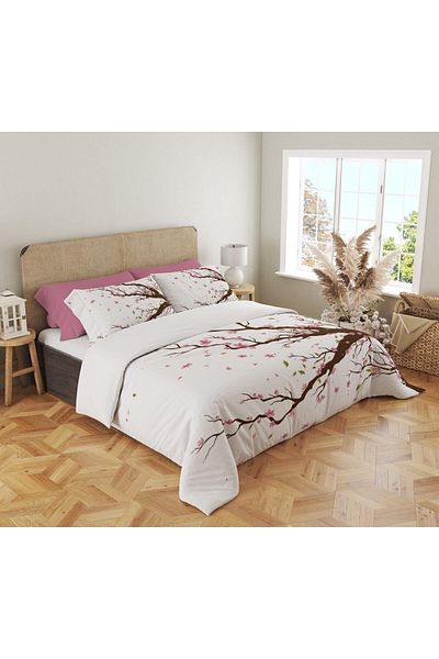 Evmila Set cuvertură de pilota dublă 200x220 Cm - Imprimare cu model ramuri de copac