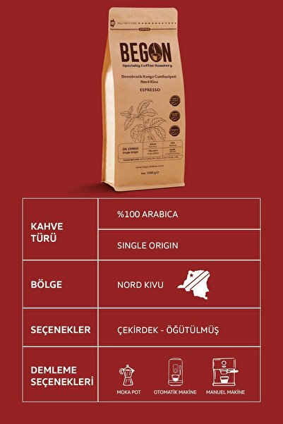 BEGON Nord Kivu Premium Espresso (ÇEKİRDEK) Kahve 10 Kg