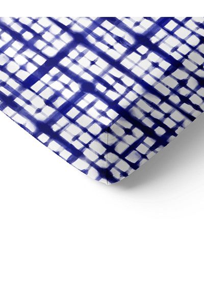 Evmila Set cearșaf dublu 160x200 cm imprimat cu model geometric - albastru