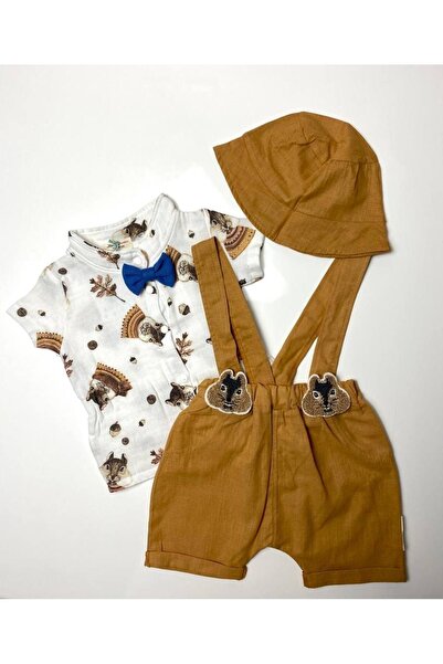 TUOBEBE Yazlık Sincaplı Keten Salopet Müslin Gömlek Bebek Bahçivan,tulum,salopet