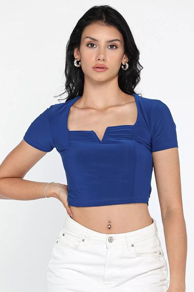 GÜLSELİ Bluză de damă Lycra Sax Blue cu gât pătrat